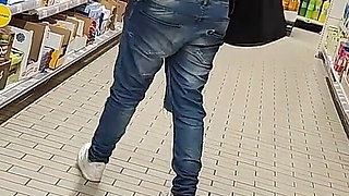 Crazy Rebeca Addams in Jeans Buttcrack at the Supermarket