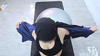 Hot Hijab Girl Show Her Big Ass and Got Cum Shower by Personal Trainer - Minokiiko