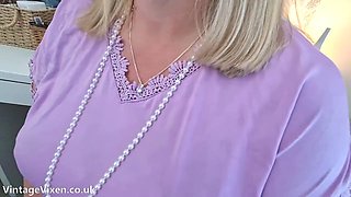 BBW Wife Strips from Big Bra to Huge Boobs in Vintage Panties