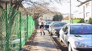 Snowy Exhibitionist Flashes Pussy and Ass in Public