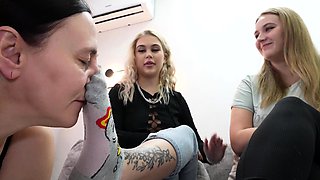 Hot brunette foot fetish play