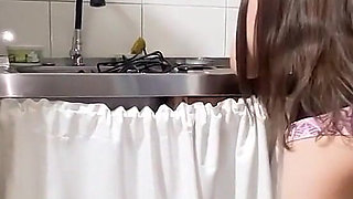 Latina Cameltoe Giant Creampie in the Kitchen with Her Neighbor