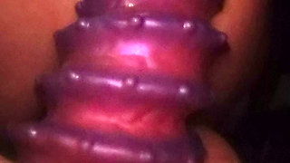 Slack hole whore fucks monster dildo