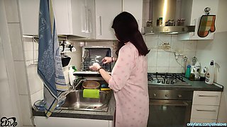 PREGGIE does tit-banging in the kitchen after WASHING the dishes