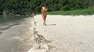 Sexy Yellow Bikini Flashing and Public Fun
