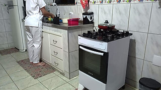 Maid had her ass used while washing dishes.