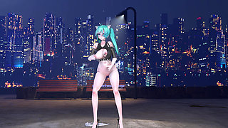 [mmd] Miku-bingbing: Shiny Big Butt, Nipple Studs, Leather Jacket, Tight Pussy, Bare Feet, Beautiful Legs, Jiggling Big