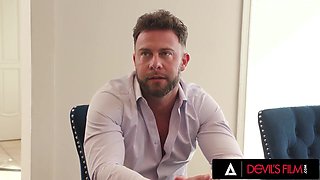 DEMONS FILM - Rissa May Lurks Under Table To Blow Shaft While His Wifey Joins Cuckold Three way