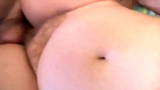 Hairy BBW gets her chubby pussy banged hard - close-up fucking