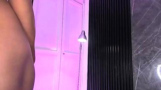 Big tit shemale jerks her long cock