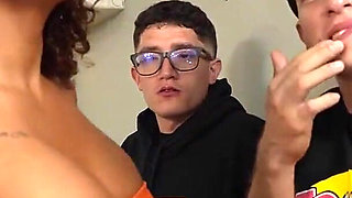 Nerd Guys Fuck Their Latina Boss with a Giant Ass and Fill Her Pussy and Face with Cum