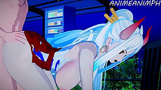 Busty anime babe in one piece gets a tit job and a creamy finish