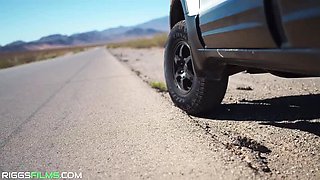 Petite Fitness Babe Fucked Hard in Desert - Blonde Model with Big Tits Sucks Big Cock Outdoor