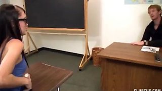 Four-eyed schoolgirl jerks off the teacher