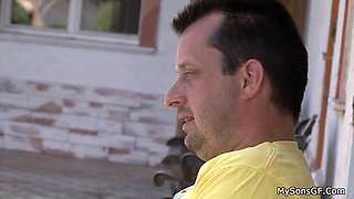 Stepdad applies sunscreen and sausage to stepson's girlfriend