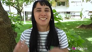 Nervous Latina Moli Myers Caught Red-Handed Giving Blowjob in Shower