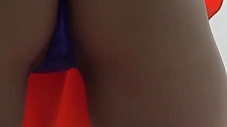 Busty Japanese Girl's Sexy Room Cleaning, Big Tits Spill Out Tank Top, Micro Mini Skirt, Thong Wedgie Ass and Pussy, High Socks