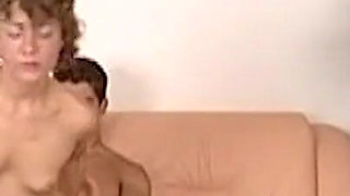 Curly Haired Secretary Gets Pounded Hard on Couch