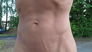 Skinny boy risky pissing naked in public. Huge pissing on the Street outdoor