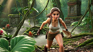 Lara Croft Discovers Amazon Treasure and Embraces Beautiful Blonde Ancestral Spirit in the Golden Caves