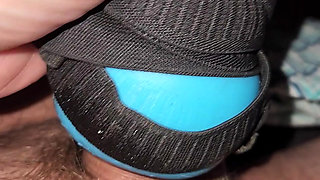 Small cock uses toy to cum instead of wife.