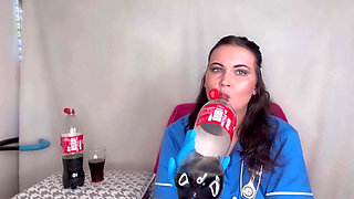 Nurse Ffw Having Fizzy Drink and Burping