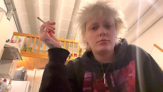 Goth Girl No Makeup Smoking a Cigarette