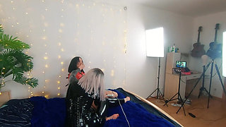Backstage of Pretty Lesbian Fetish Girls Doing Sex Video. Positive Femdom, Sex Play, Latex Leather