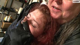 Redhead BDSM slave gets tied down and pounded by a hard fucking machine