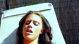 Naked on the Hot Pool Deck - Slim Brunettes Lick and Finger Each Other in the Midday Sun