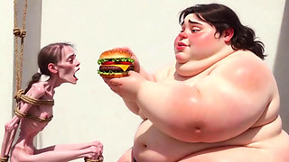 Intense Feeding Session - SSBBW Humiliates and Fattens Thin Girl