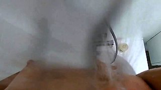 Big-Ass Black Teen's Solo Shower Footjob on Webcam