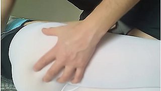 Old Man Dry Humping Against The Nurses Big Ass In White Tights And Cum In His Panties