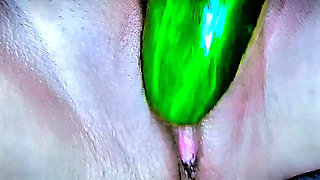 Miss Khalifa Dildoing With Mandingo Cucumber For Her Thirsty White Shaved Big Pussy