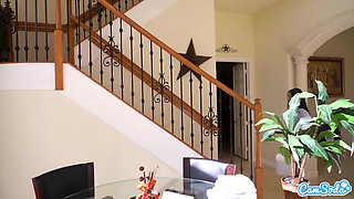 Big Tits Latina Maid Busted Masturbating Has to Polish Huge Cock