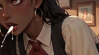 A Steamy Ebony Man Hits a Schoolgirl, Splattering Gravy on Her Face. at the Same Time, He Has an Climax on the Desk!