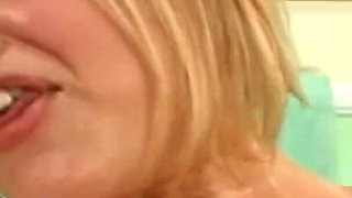 Blonde teen loves getting cum all over her feet