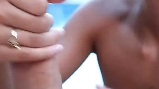 Petite brunette Amia Miley POV blowjob cum swallow