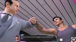 Redhead mom with big boobs plays through an adult visual novel