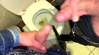 Pissing Together Then Jerk Together, but Cant Cum, Someone Comes