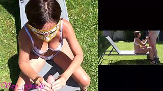 Beautiful MILF in White Lingerie Fucked Doggystyle Outside and Cums on Big Ass