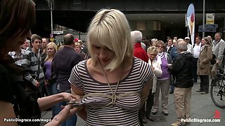 Bare boobs blonde in public
