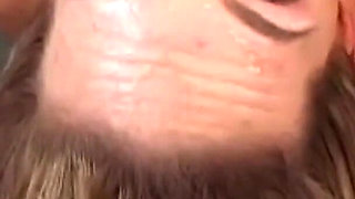 Brunette Cutie Strips and Crawls Into a Room Full of Men Horny for Face Fucking