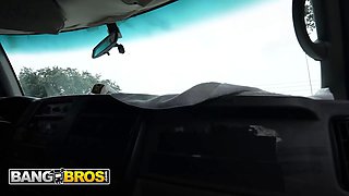 Bangbros - hair stylist madalina moon joins the bus and gets filled with ace hardz’s monster pecker