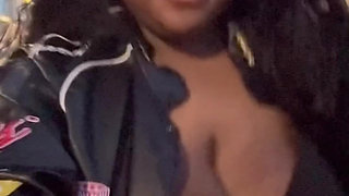 Huge tits outside almost caught+ walking around