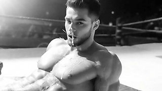 Wrestling muscular destroys beefy ass in public ring
