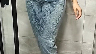 Sexy Show Getting Wet in the Shower in Clothes