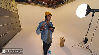 VRB Trans: Brunette T-Girl Model In Lingerie Sucks a Huge Cock During Photo Session