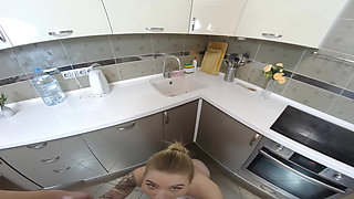 Iris Is Not Wearing Panties or a Bra in Our Kitchen as She Plays in VR