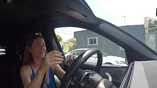 Sexy German towheaded likes solo onanism with toys in a car